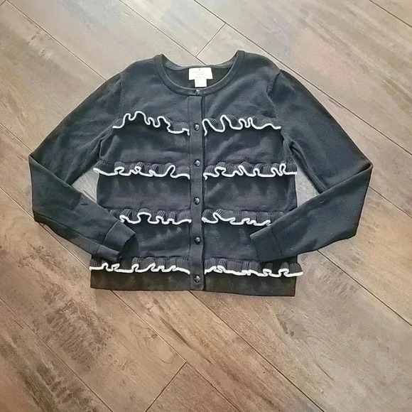 Kate Spade Cardigan 10 Metallic Ruffle Front Girls Dressy Luxury NWOT - Picture 2 of 5